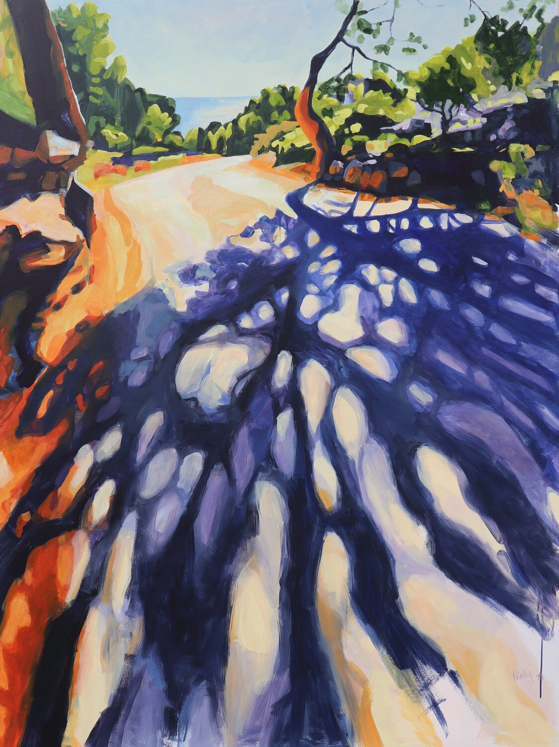 Landschaft bei Nerja. Orange Lila. Hedwig Oeldig Original painting for sale