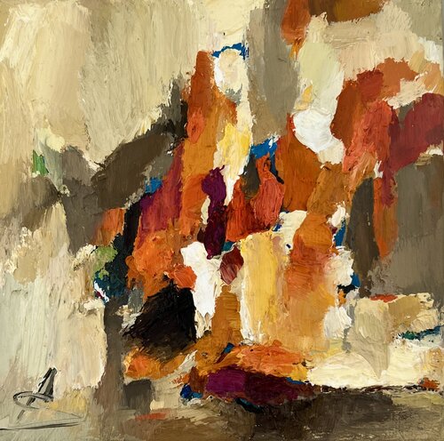 REFLECTION/Orange abstract oil painting by Ana Saut, Painting for Sale on Select