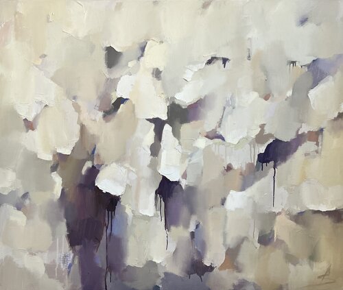 INHALE-EXHALE/Big white abstract oil painting by Ana Saut, Painting for Sale on Select
