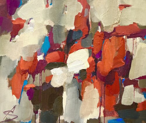 MOMENT 7/Orange abstract oil painting, framed von Ana Saut, Malerei kaufen auf Select