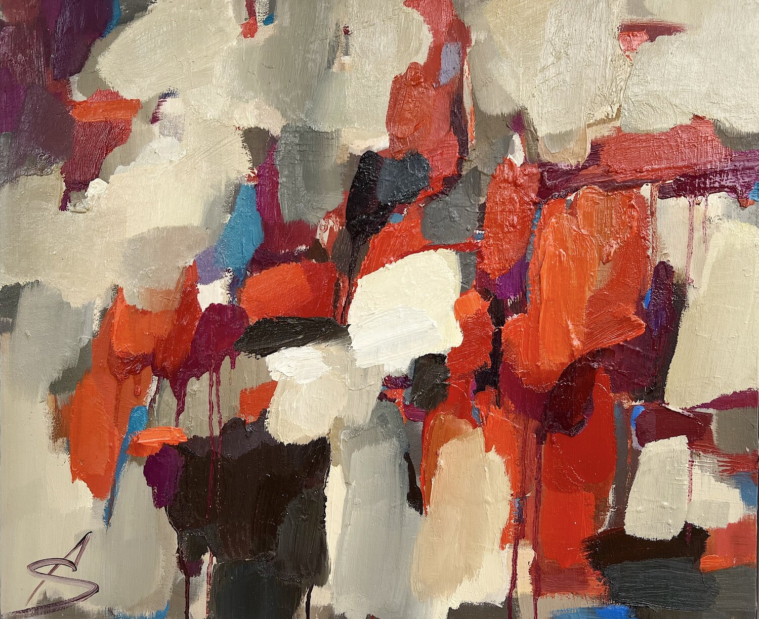 Moment 7/Orange abstract oil painting Ana Saut Original painting for sale