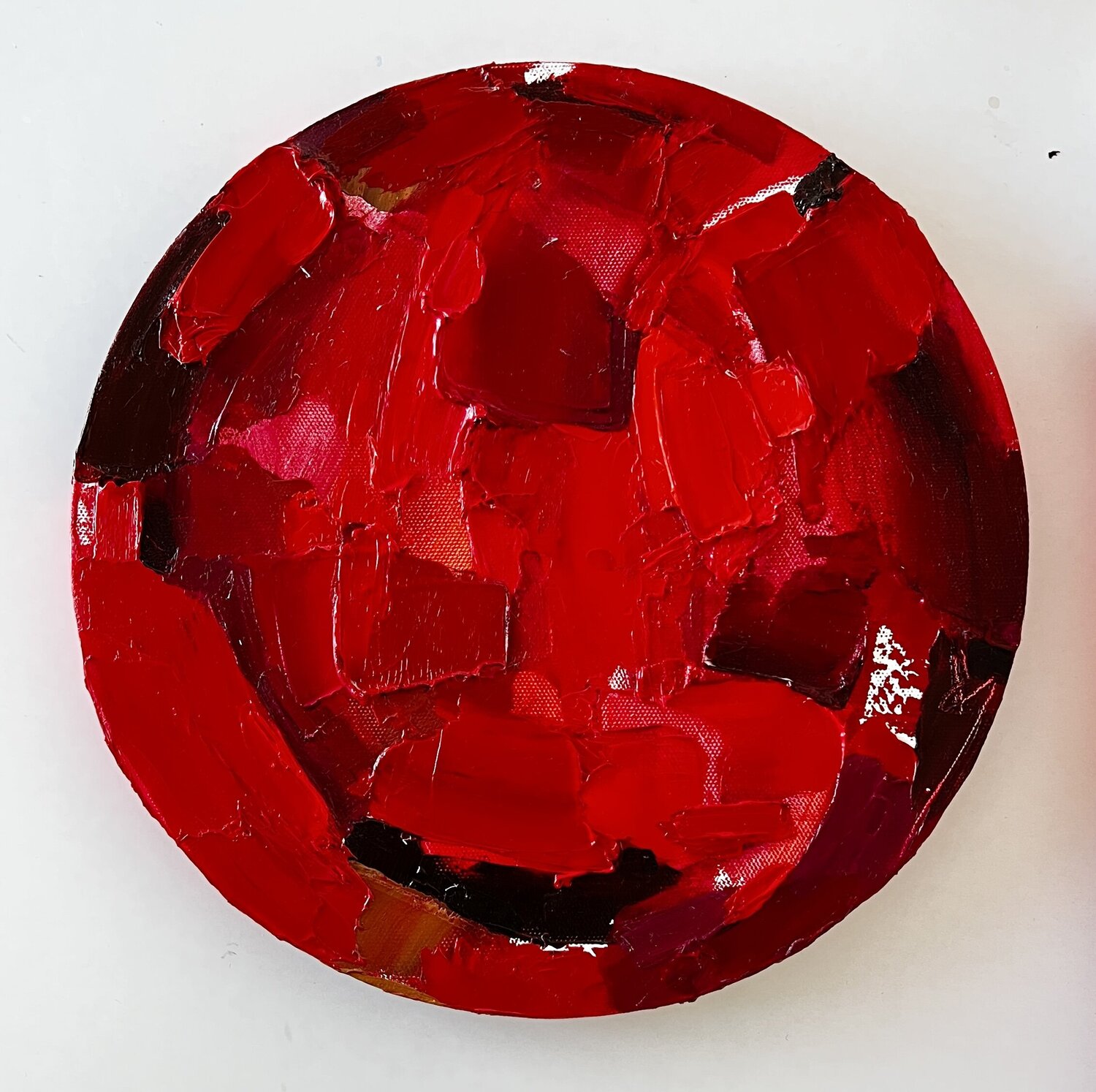 RED DOT/ Round oil abstract painting Ana Saut Original painting for sale