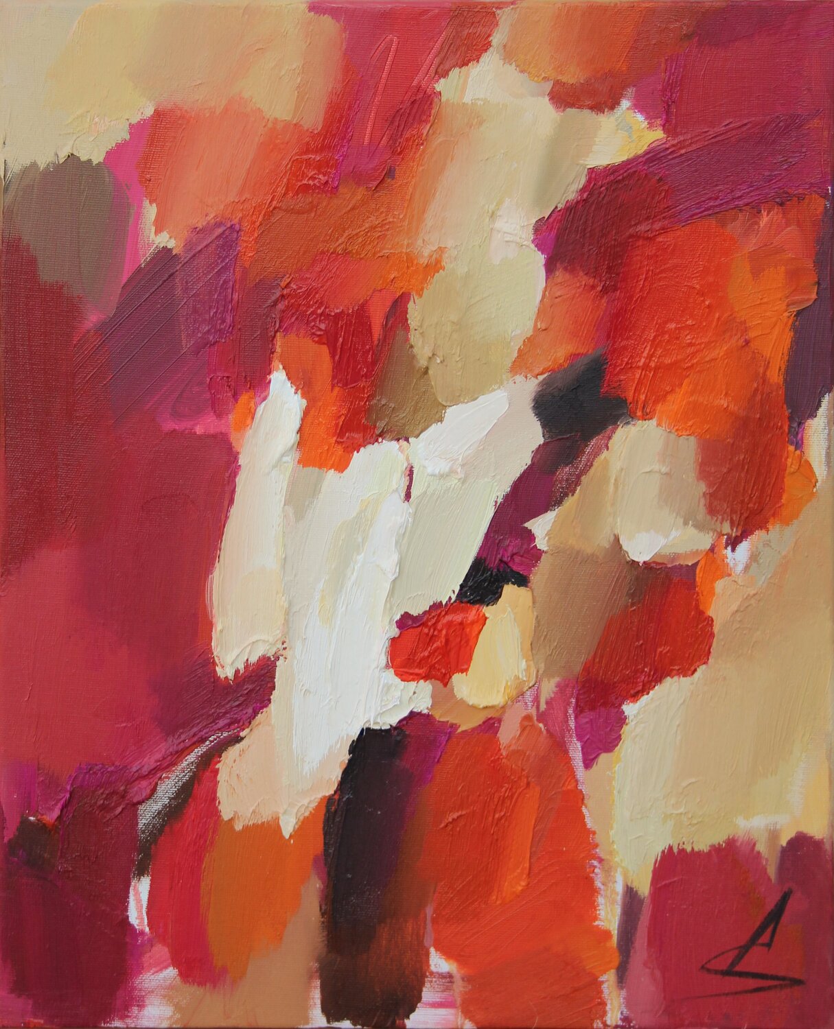 MOMENT 2/Red abstract oil painting Ana Saut Original painting for sale