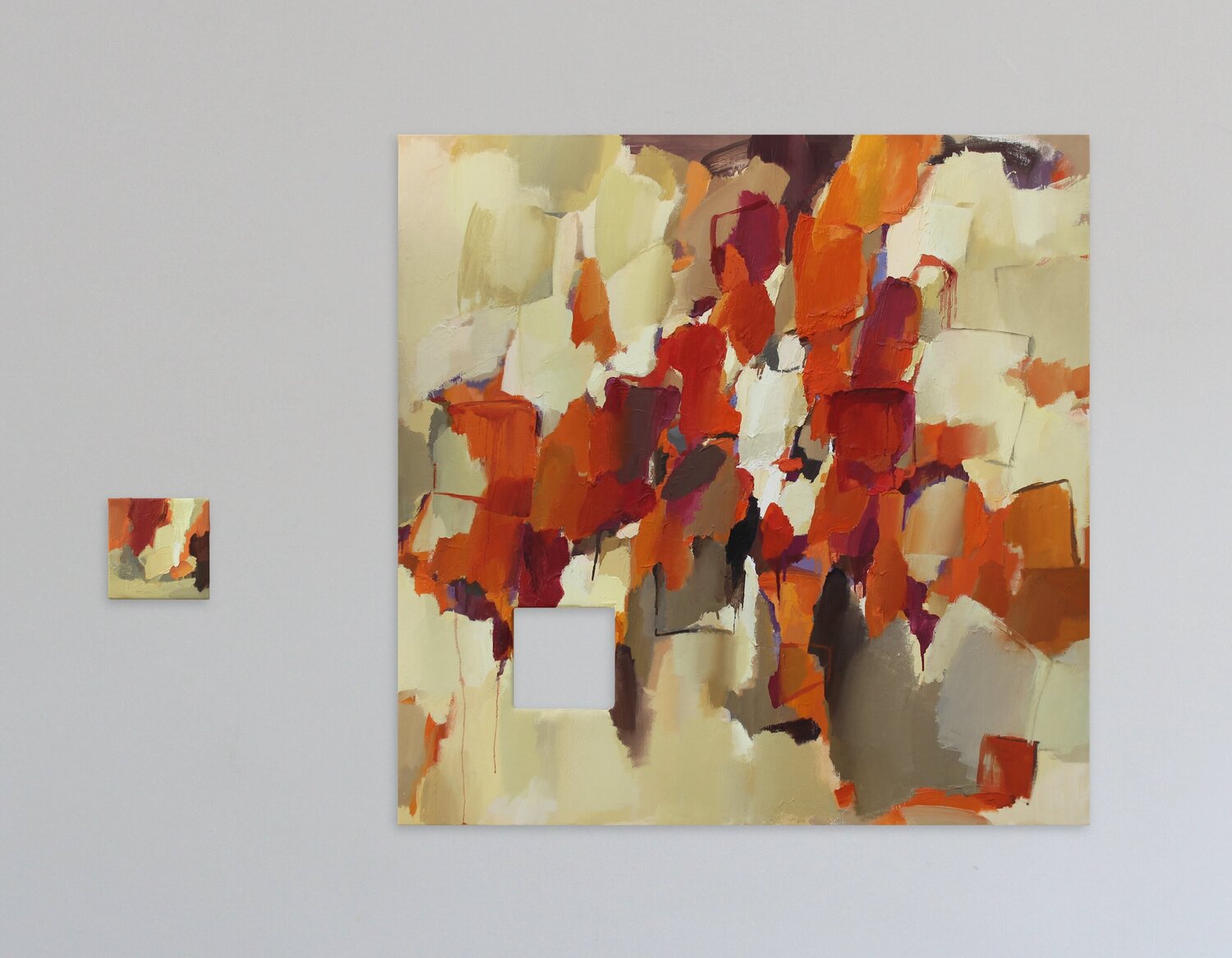 MODULAR MEMORY /ORANGE Diptych. Abstract oil paintings Ana Saut Original painting for sale