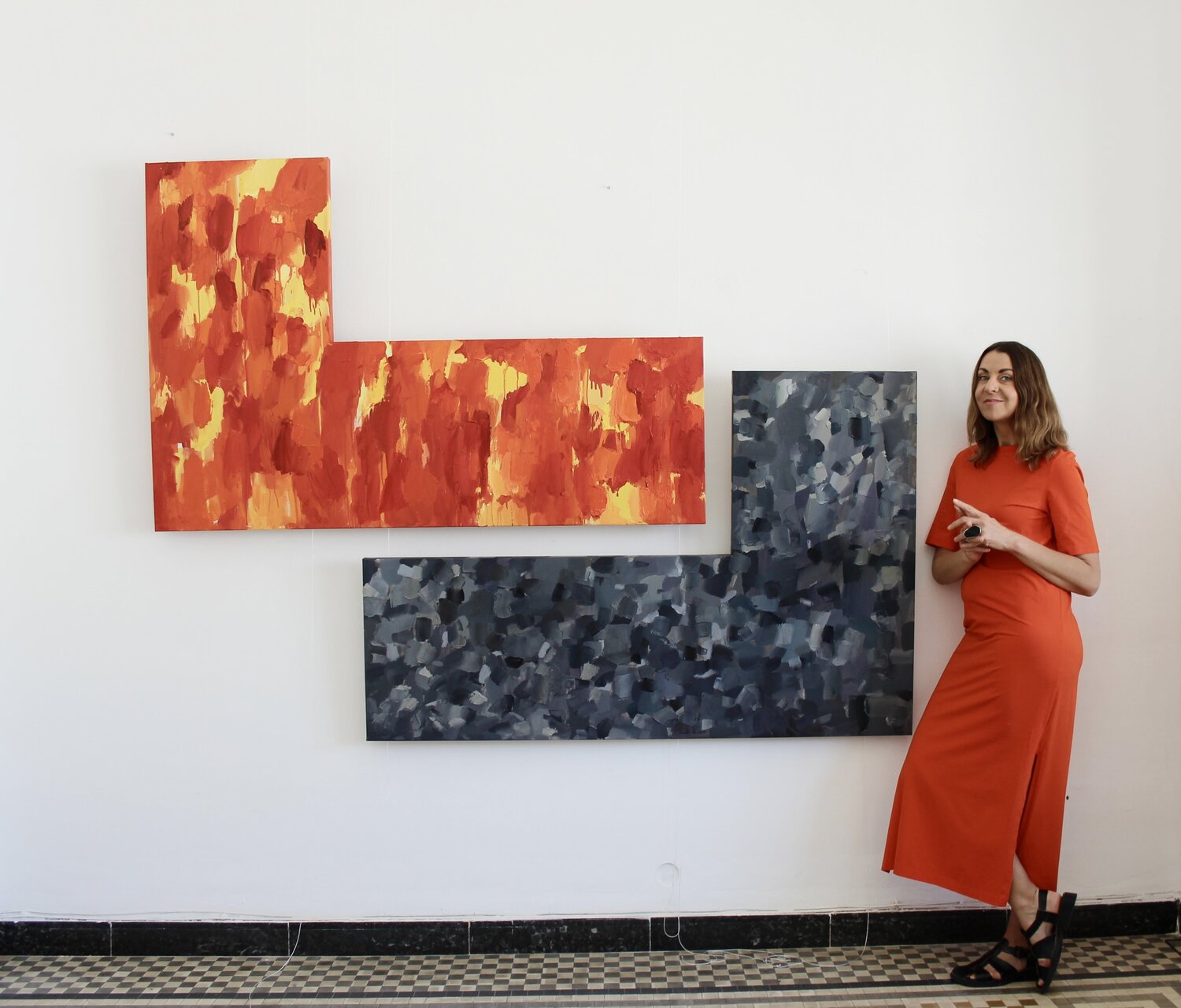 Geometry of Opposites/Abstract oil diptych Ana Saut Original painting for sale