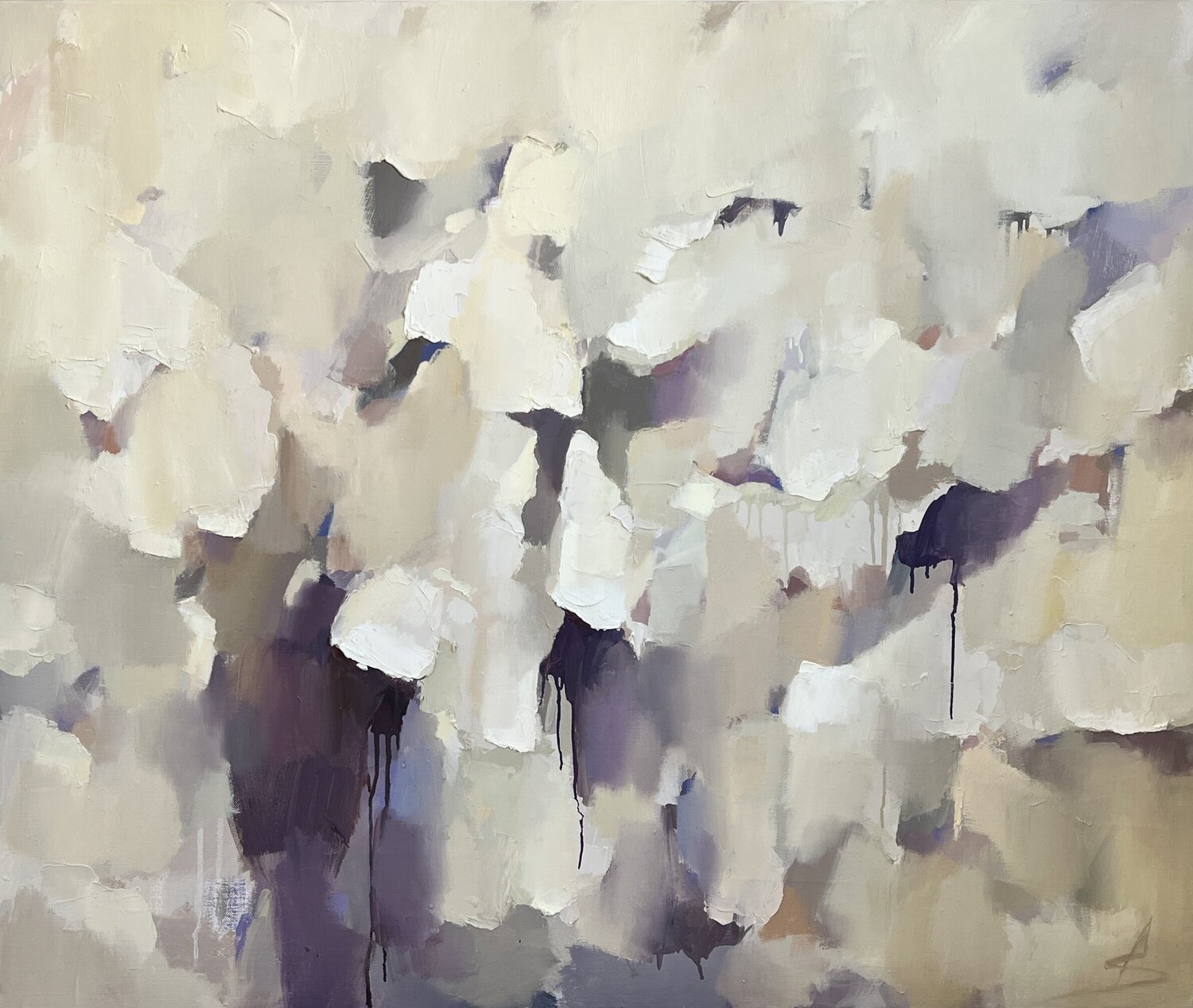 INHALE-EXHALE/Big white abstract oil painting Ana Saut Original painting for sale