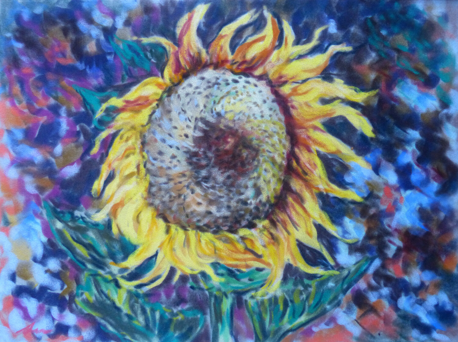 Ageing Sunflower Ana Mouga Original painting for sale