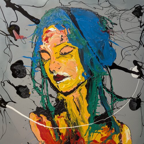 In galleria volto astratto vernice e smalto su tela by Michele Fontana, Painting for Sale on Select
