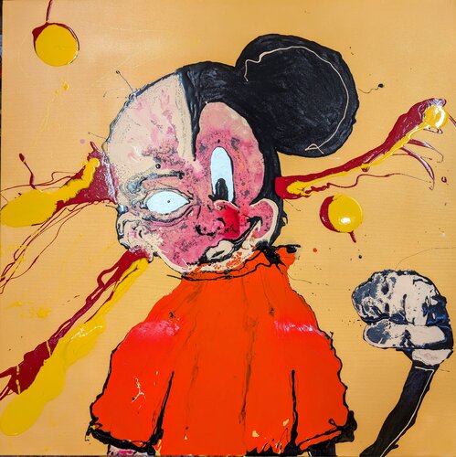 Bipolarità topolino  volto astratto vernice e smalto su tela by Michele Fontana, Painting for Sale on Select