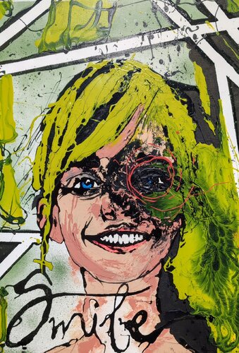Smile, volto astratto vernice e smalto su tela by Michele Fontana, Painting for Sale on Select