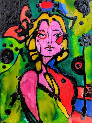 La donna Vikinga, volto astratto vernice e smalto su tela by Michele Fontana, Painting for Sale on Select