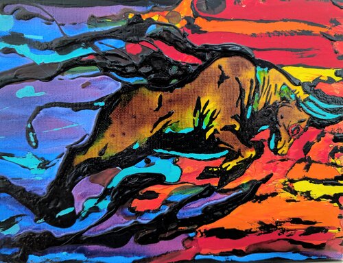 Toro, colori astratto vernice e smalto su tela by Michele Fontana, Painting for Sale on Select