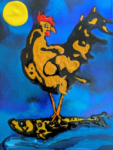 Cavalca l'onda, gallina sardina astratto vernice e smalto su tela by Michele Fontana, Painting for Sale on Select