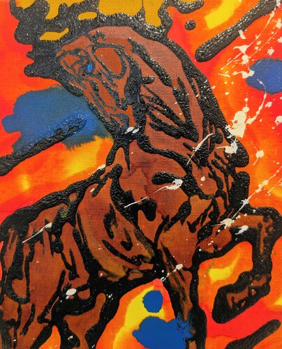 Cavalca libero, animali astratto vernice e smalto su tela by Michele Fontana, Painting for Sale on Select