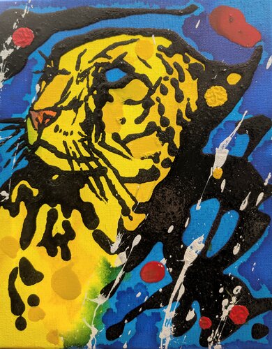 Devi essere veloce, ghepardo astratto vernice e smalto su tela by Michele Fontana, Painting for Sale on Select