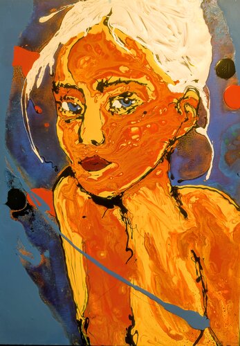 Donna di fuoco, volto astratto vernice e smalto su tela by Michele Fontana, Painting for Sale on Select