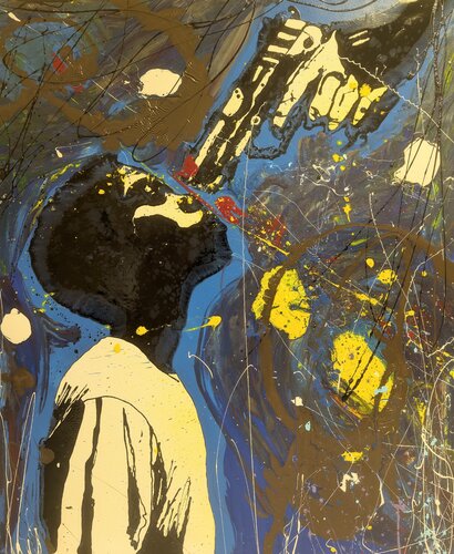 Non ho paura, volto pistola astratto vernice e smalto su tela by Michele Fontana, Painting for Sale on Select