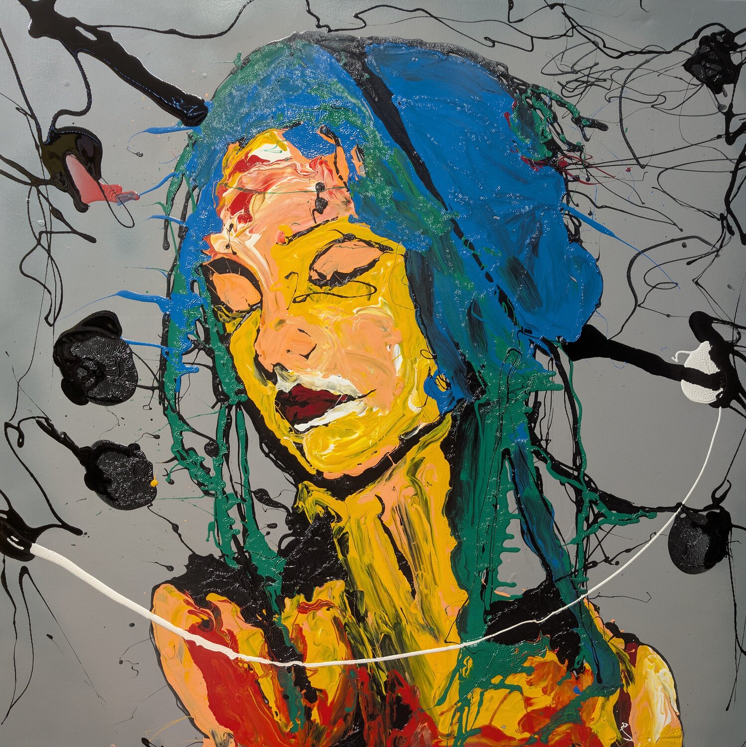 In galleria volto astratto vernice e smalto su tela Michele Fontana Original painting for sale