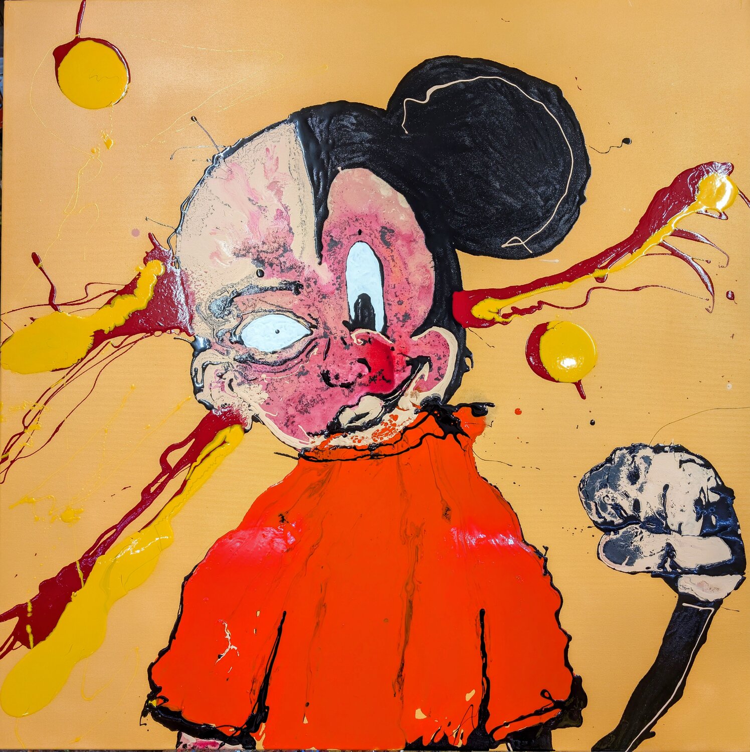 Bipolarità topolino  volto astratto vernice e smalto su tela Michele Fontana Original painting for sale