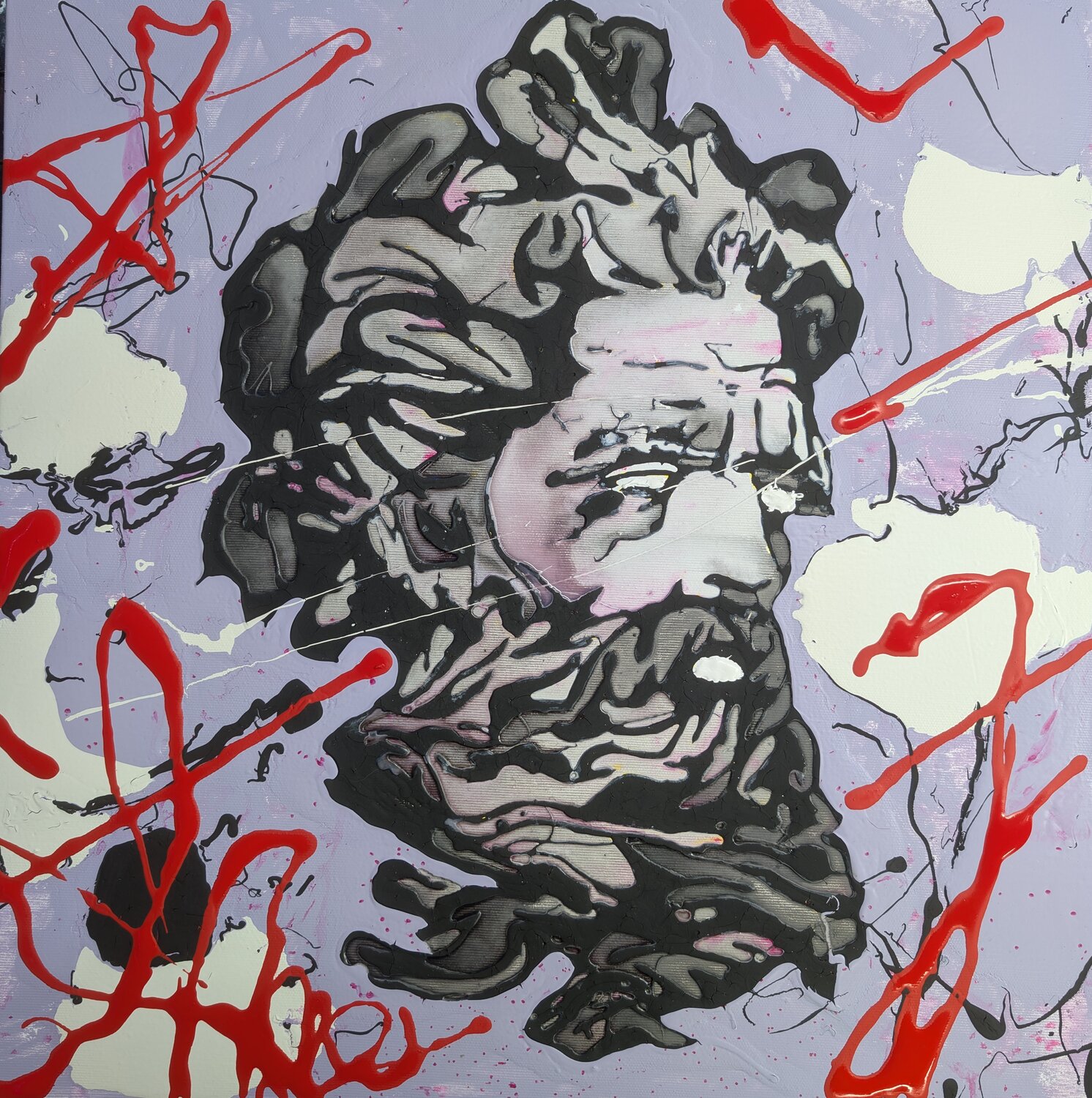 La scultura si fa' pittura e la pittura memoria, volto astratto vernice e smalto su tela Michele Fontana Original painting for sale