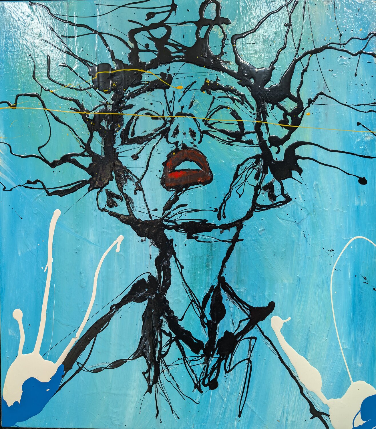trafitto dalla speranza, volto cielo astratto vernice e smalto su tela Michele Fontana Original painting for sale