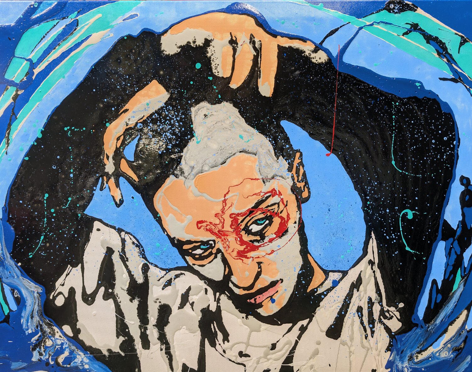 Il mio tetto, volto astratto vernice e smalto su tela Michele Fontana Original painting for sale