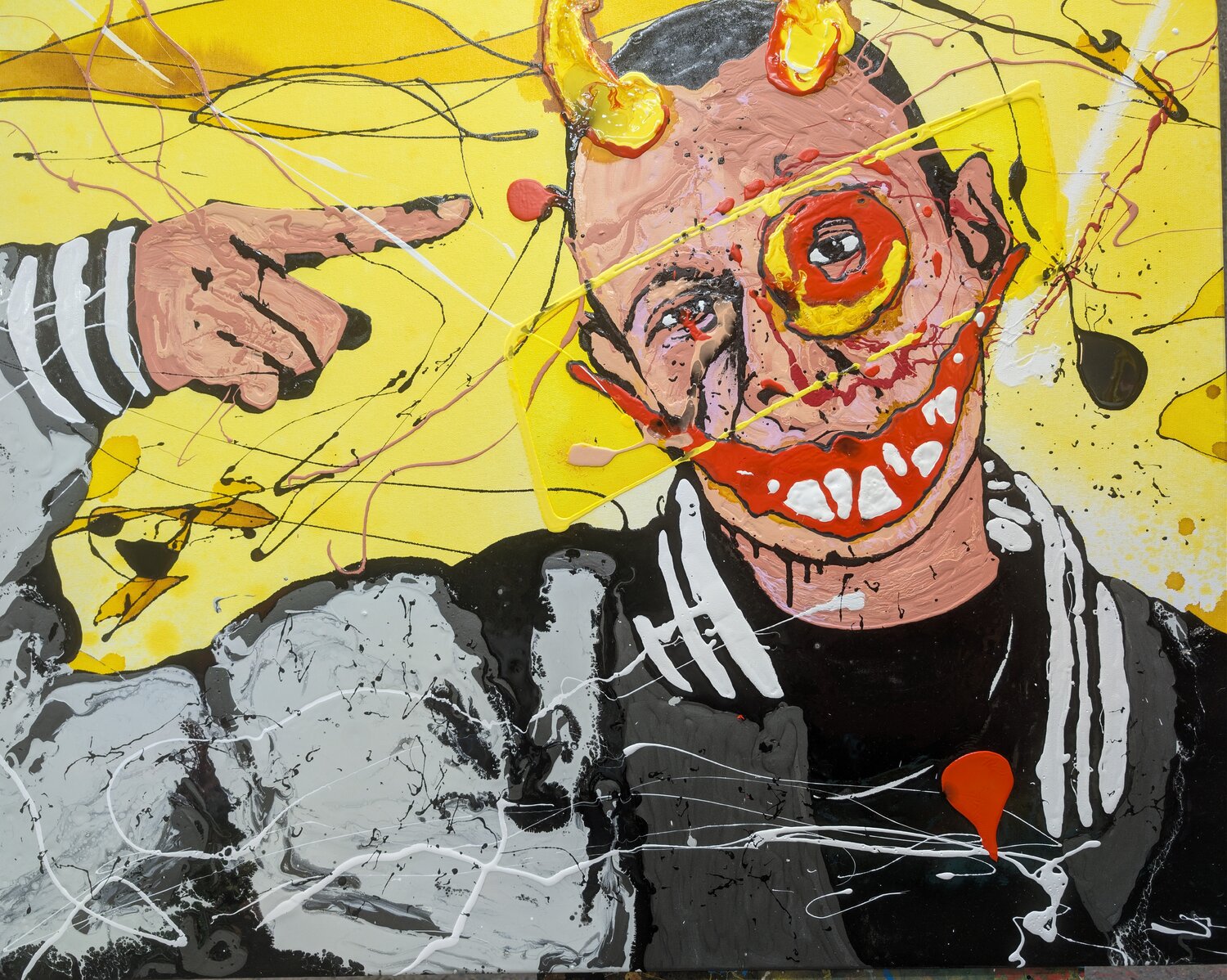 L'uomo nel mirino volto astratto vernice e smalto su tela Michele Fontana Original painting for sale