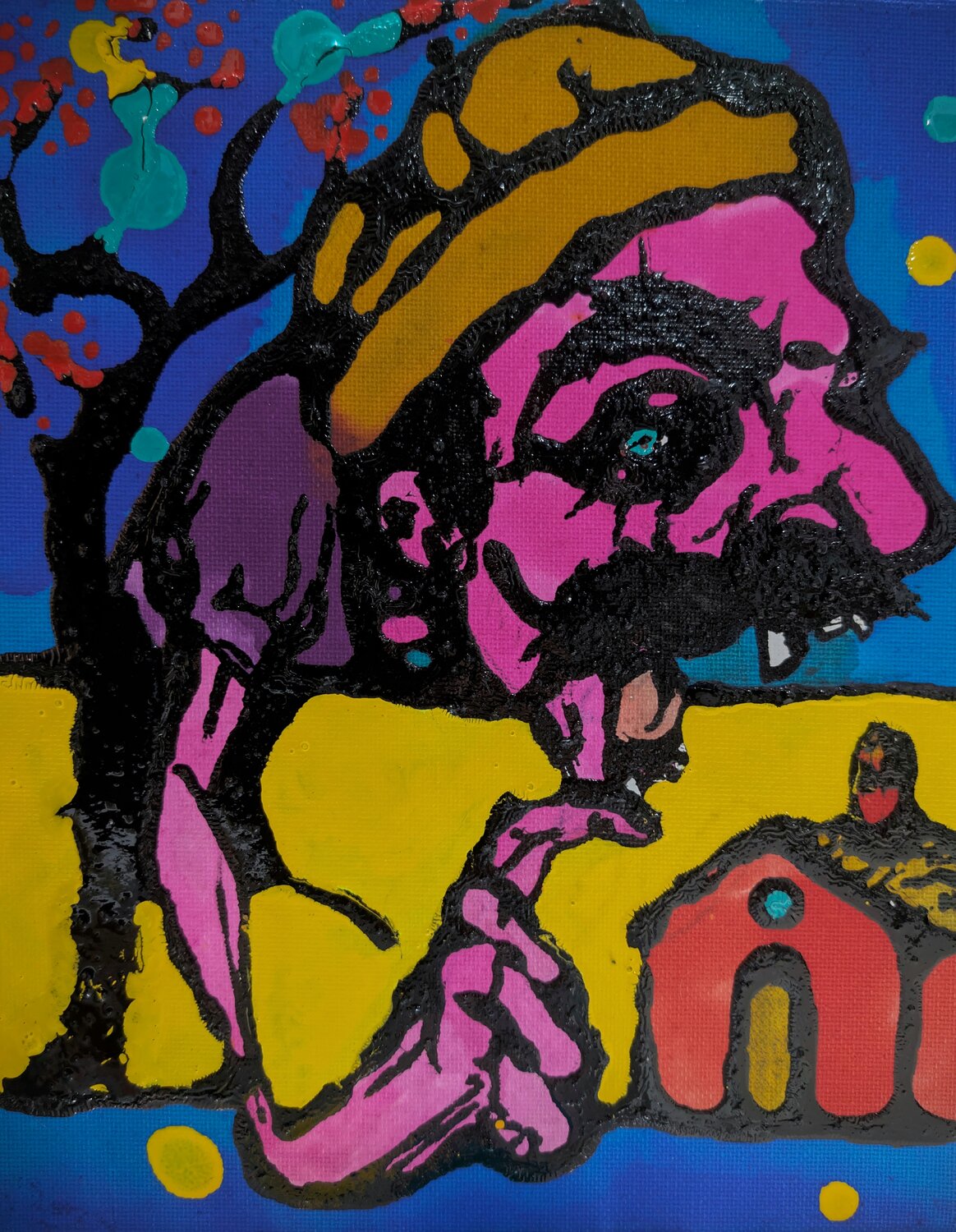 Notte, street art volto astratto vernice e smalto su tela Michele Fontana Original painting for sale
