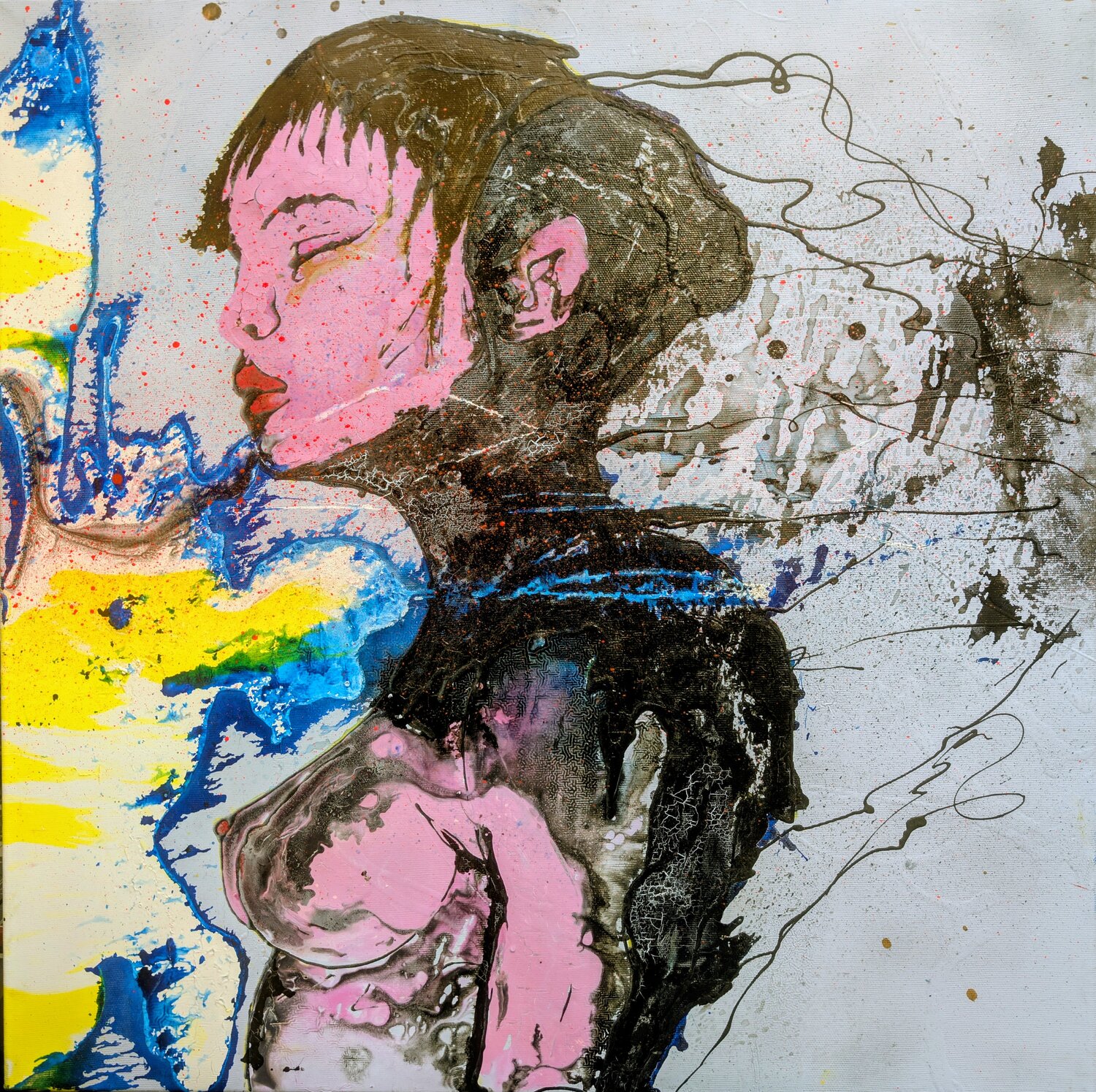 Metamorphosis , volto astratto vernice e smalto su tela Michele Fontana Original painting for sale