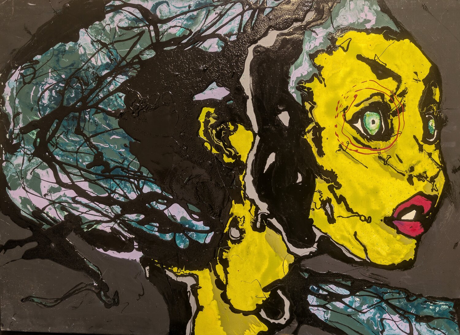 Giudizio o curiosità, volto astratto vernice e smalto su tela Michele Fontana Original painting for sale