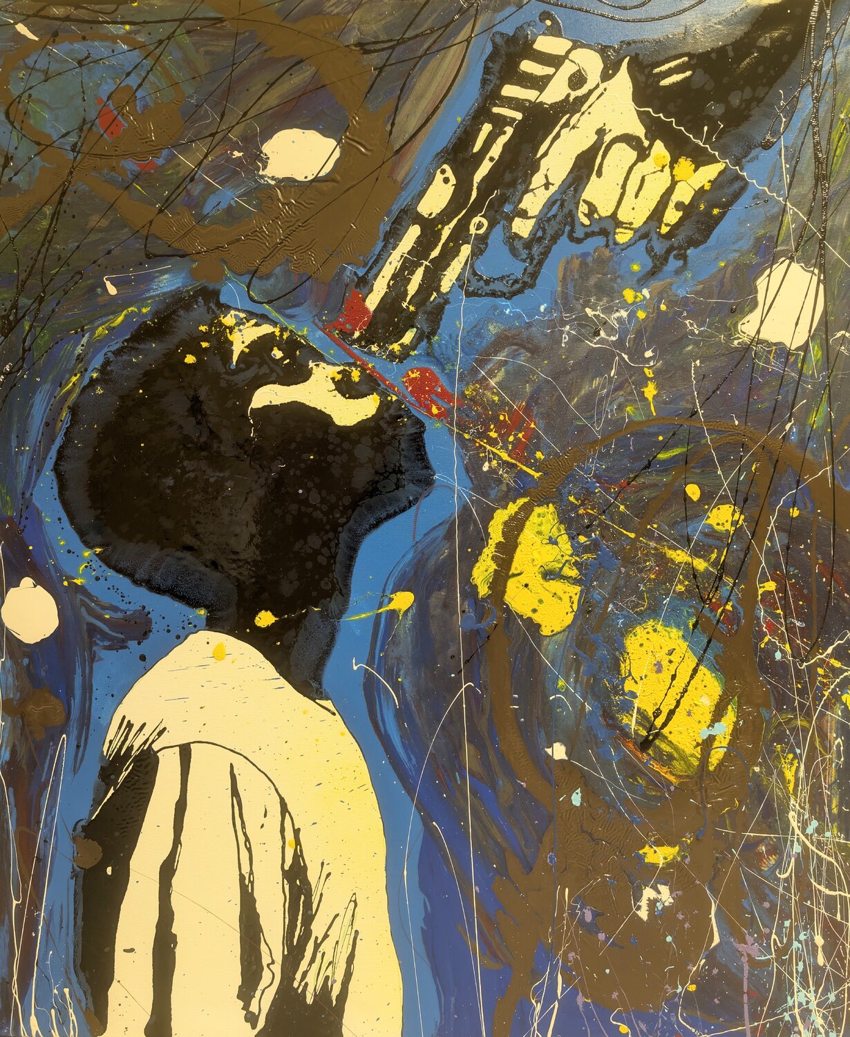 Non ho paura, volto pistola astratto vernice e smalto su tela Michele Fontana Original painting for sale