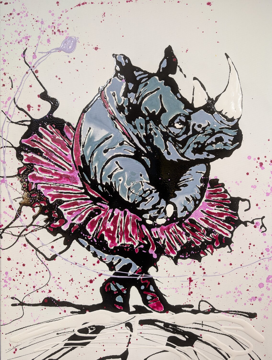 Rinoceronte ballerino Michele Fontana Original painting for sale