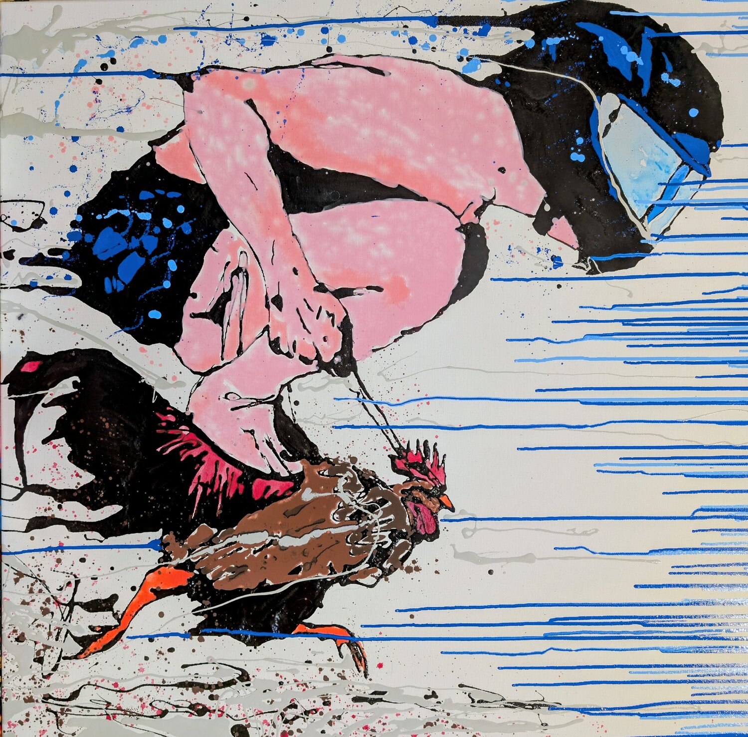 Comprati una macchina, io mi compro una gallina Michele Fontana Original painting for sale