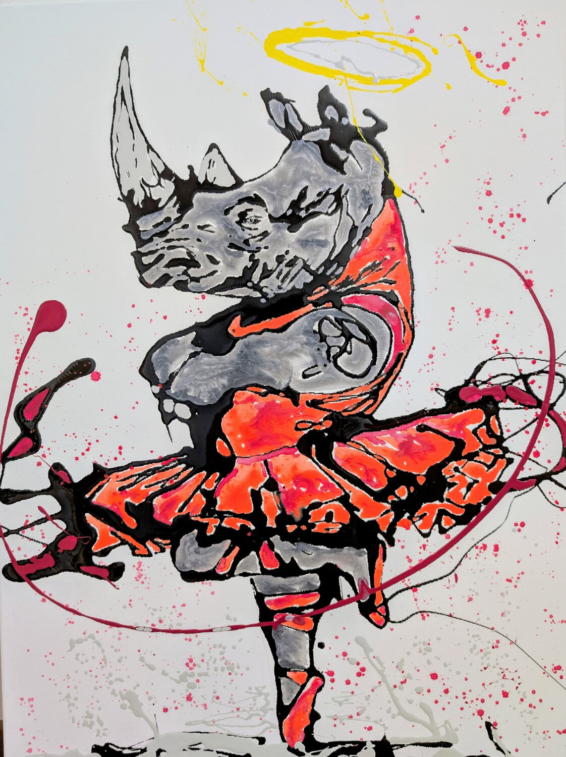 Rinoceronte ballerino sx Michele Fontana Original painting for sale