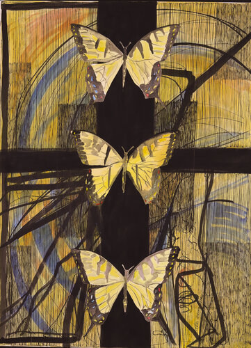 Butterflies and Cross by Jeri Griffith, Painting for Sale on Select