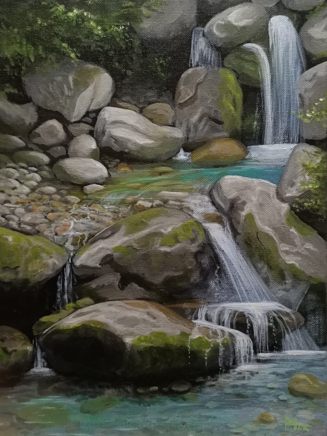 Cascade en été Mikel Richard Original painting for sale