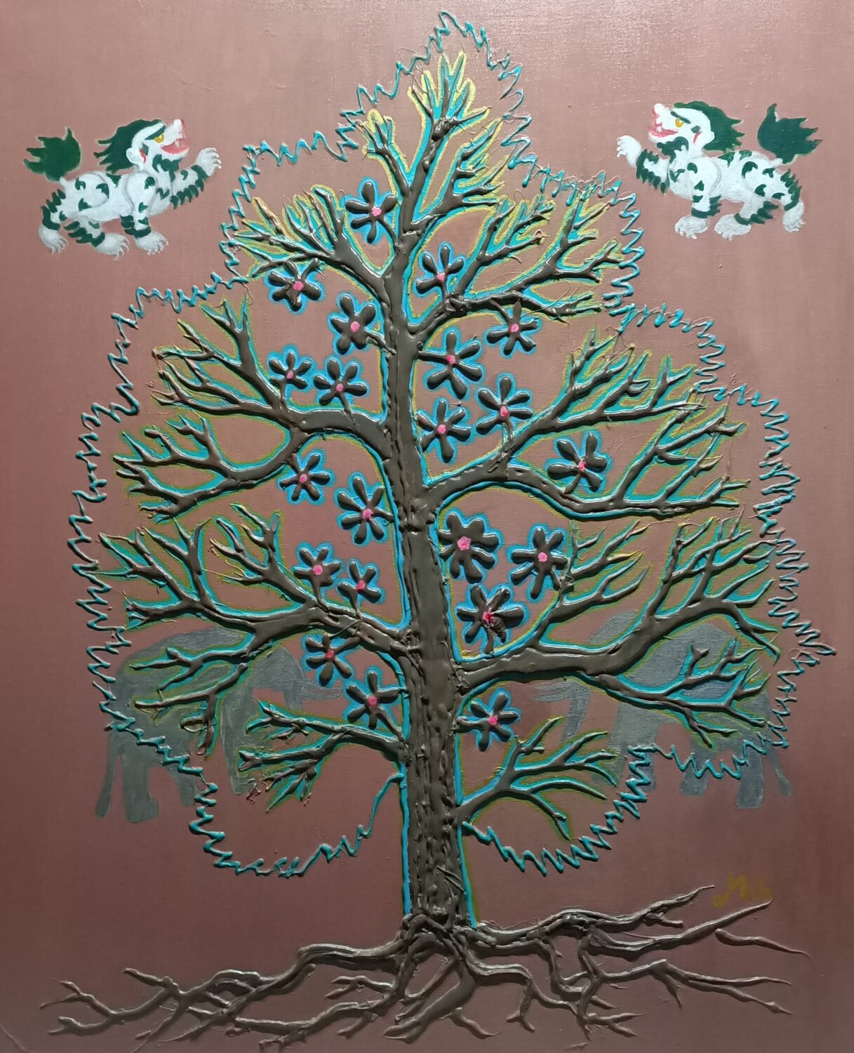 Arbre de vie Tibétain Mikel Richard Original painting for sale