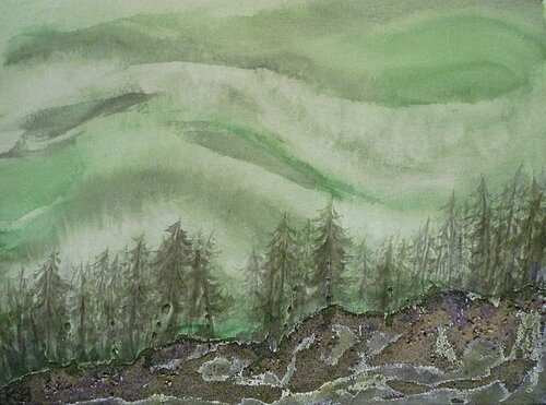 Polarlicht über dem Bergwald IX by Annachrista Kroll-Buchholz, Painting for Sale on Select