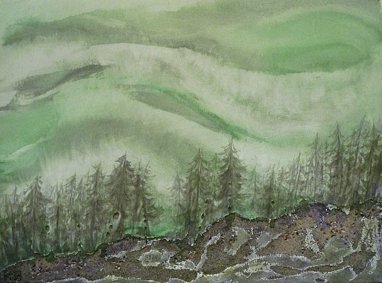 Polarlicht über dem Bergwald IX Annachrista Kroll-Buchholz Original painting for sale