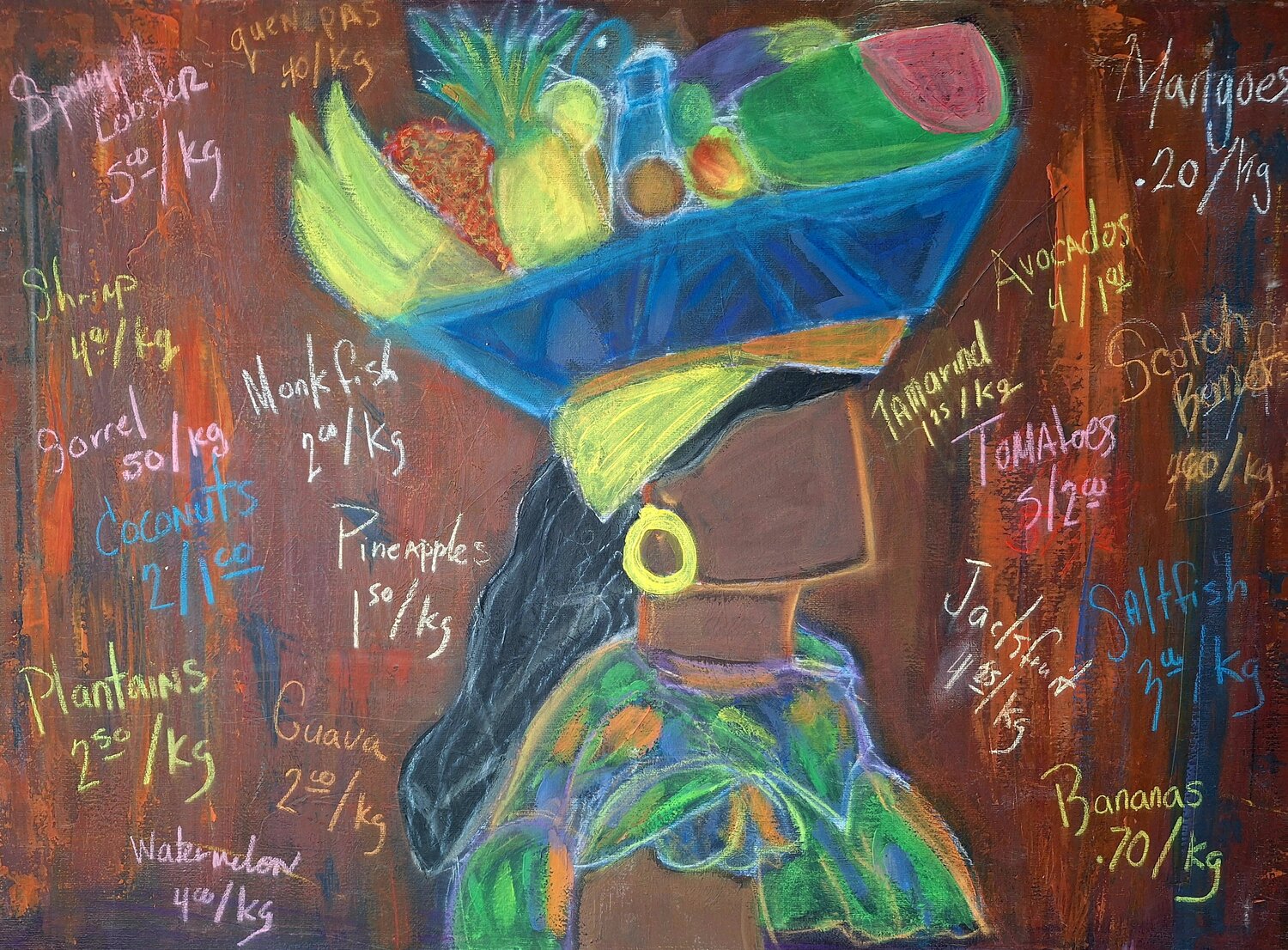 Marta Supermercado ( at the Fortaleza de San Juan Puerto Rico, mi Gente, mi familia) Zulma Brooks Original painting for sale