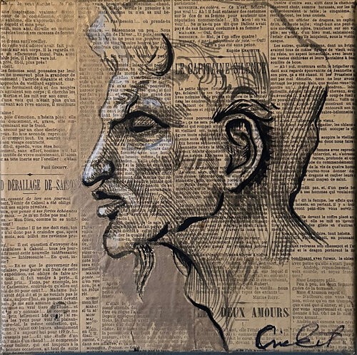 Head of a Faun (study after Michelangelo) by Cricket, Painting for Sale on Select