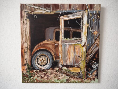 Oldtimer Scheunenfund by Gabriele Müller, Painting for Sale on Select