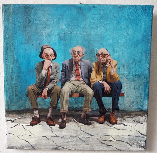 Lovely Oldies - Immer warten by Gabriele Müller, Painting for Sale on Select