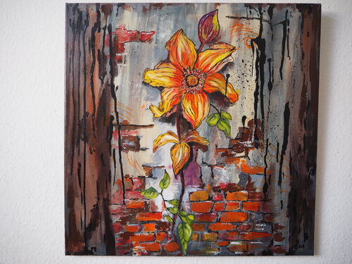 Graffiti Gelbe Mauerblume by Gabriele Müller, Painting for Sale on Select