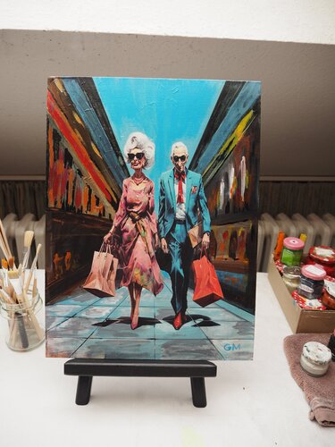Lovely Oldies - Shopping Stress by Gabriele Müller, Painting for Sale on Select