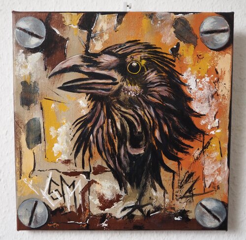 Graffiti Krähe mit Schrauben by Gabriele Müller, Painting for Sale on Select