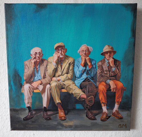 Lovely Oldies - Wo bleiben sie denn? by Gabriele Müller, Painting for Sale on Select