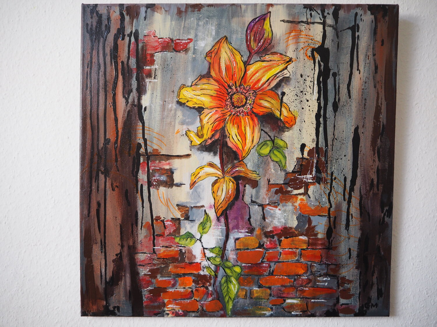 Graffiti Gelbe Mauerblume Gabriele Müller Original painting for sale
