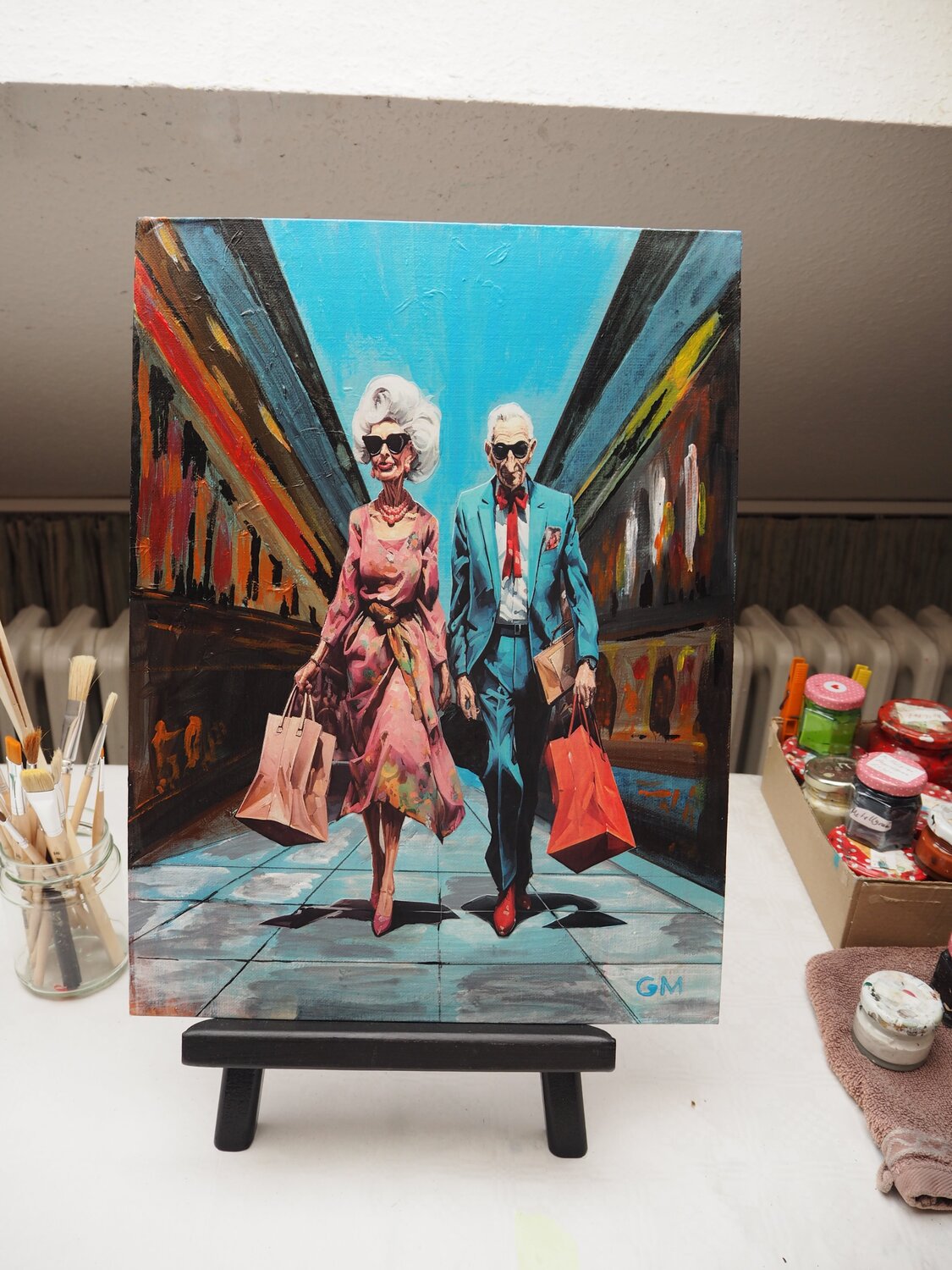 Lovely Oldies - Shopping Stress Gabriele Müller Original painting for sale
