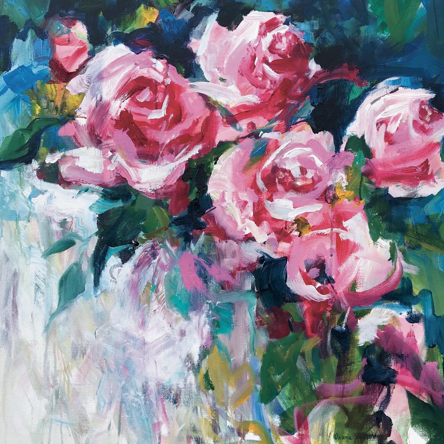 «Roses sous le soleil du Sud» Oxana Sanson Original painting for sale
